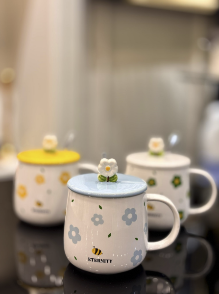 Özel Tasarım Çiçekli Porselen Kupa Bardak