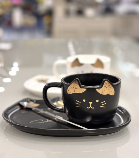 Özel Tasarım Kedili Fincan Porselen Kupa Bardak