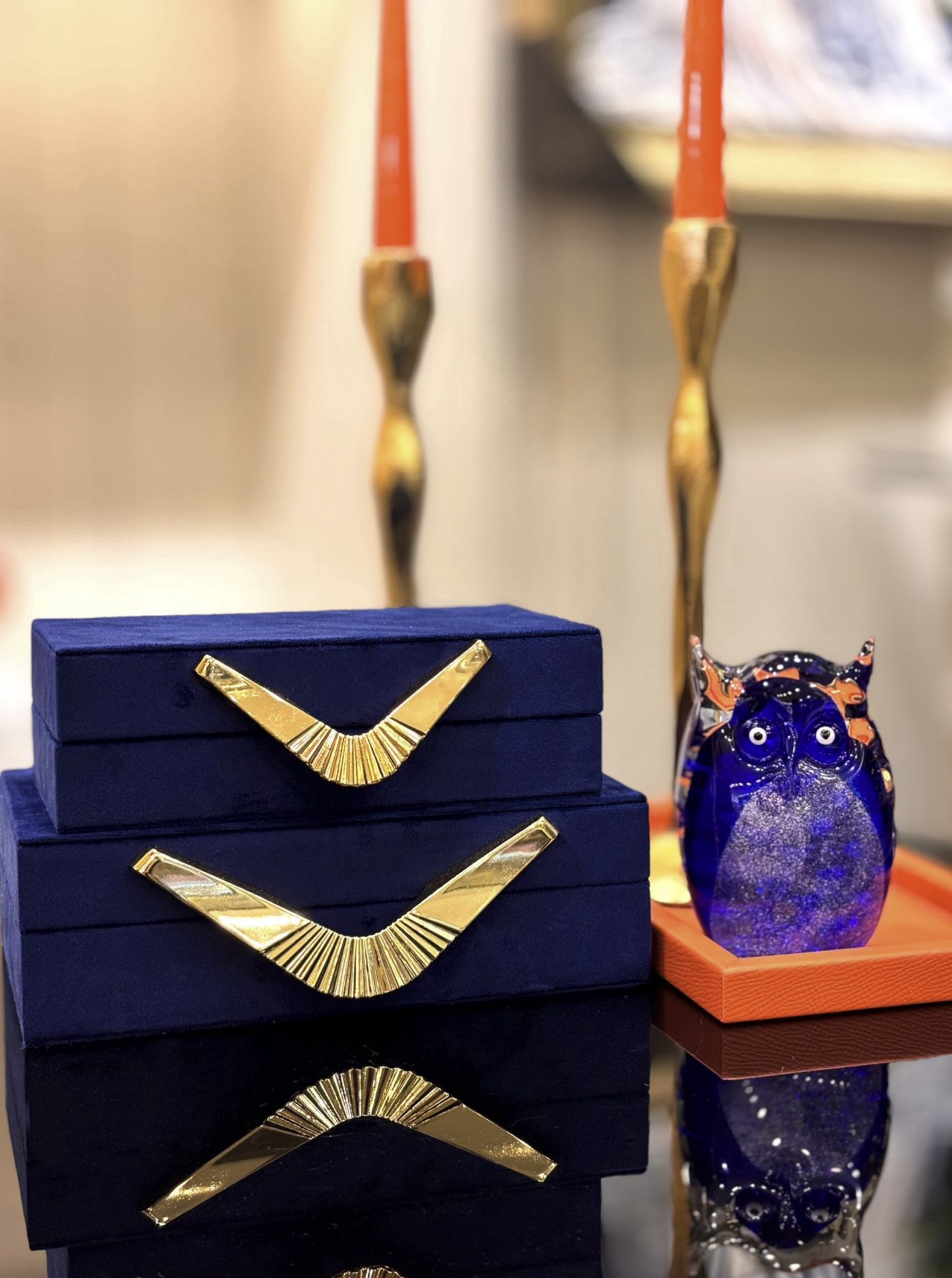 2’li Gold Detaylı Mavi Dekoratif Kutu