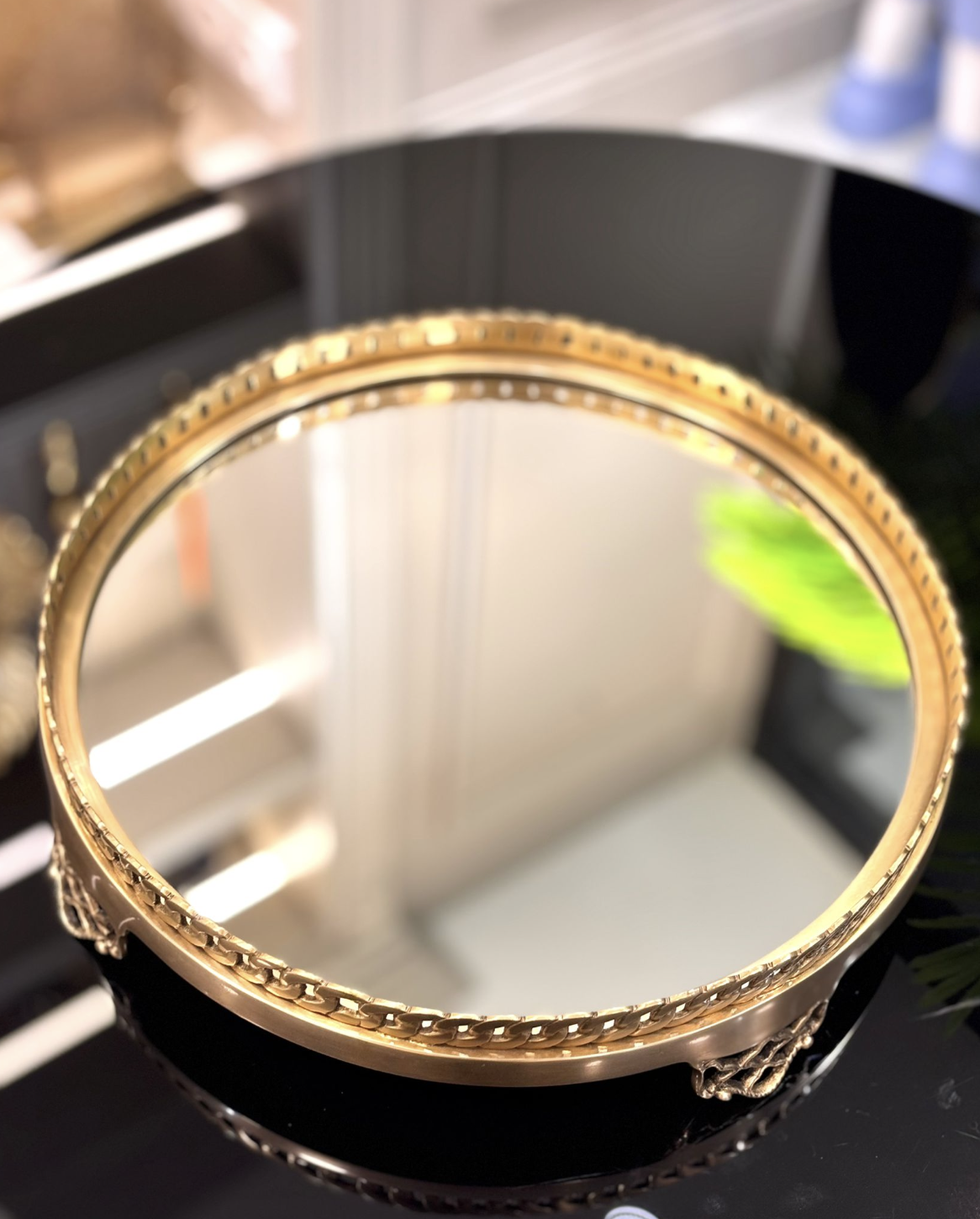 Antika Eskitme Aynalı Yuvarlak Tepsi