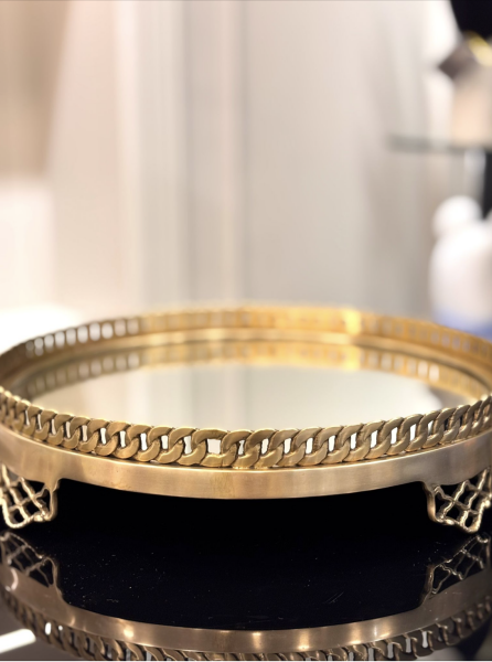 Antika Eskitme Aynalı Yuvarlak Tepsi