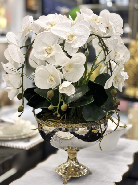 Özel Orkide Tasarım Pirinç Saksılı Aranjman