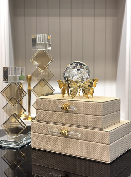 2’li Cam Çubuklu Krem Deri Kutu