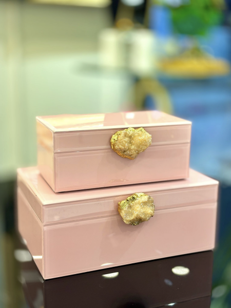 Doğal Taş 2’li Pembe Cam Kutu