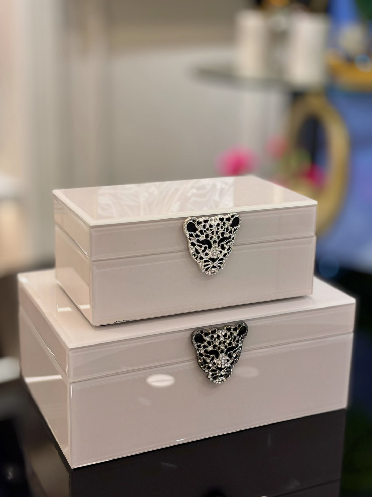 2’li Krem Gümüş Cat Cam Kutu