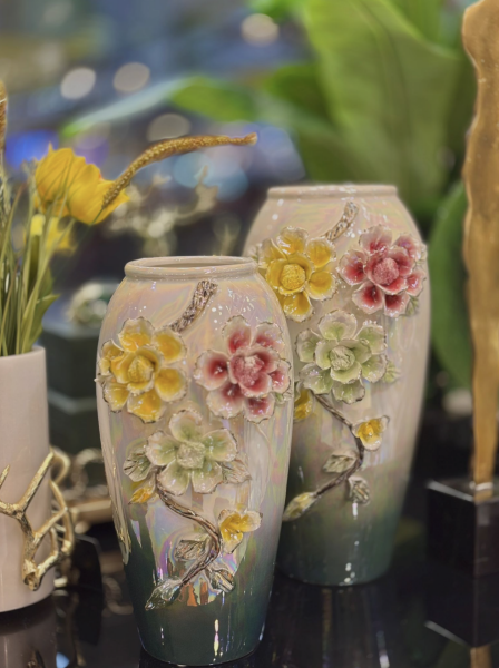 Çiçekli Sedef Seramik Büyük Vazo