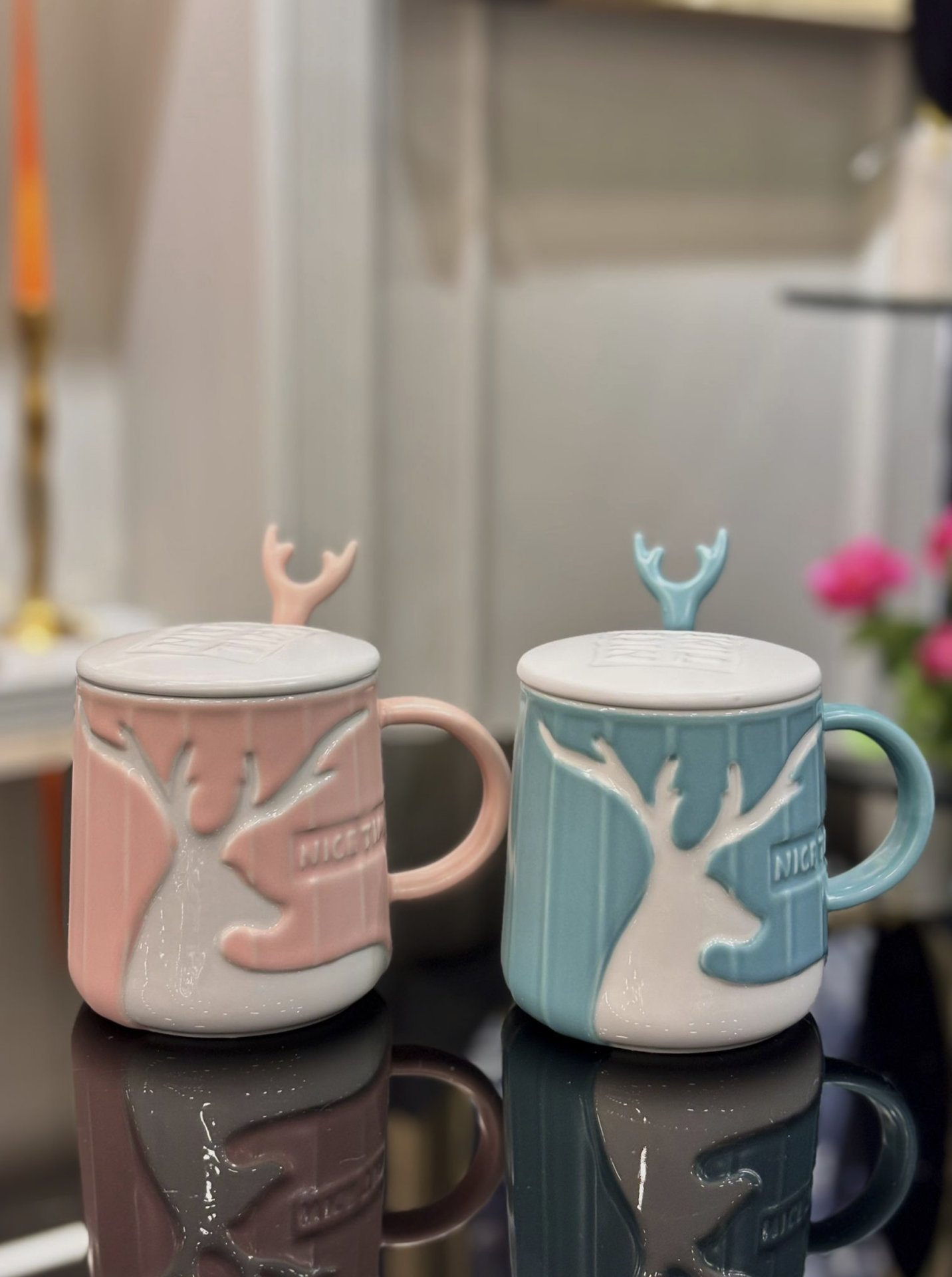 Renkli Geyik Porselen Kupa