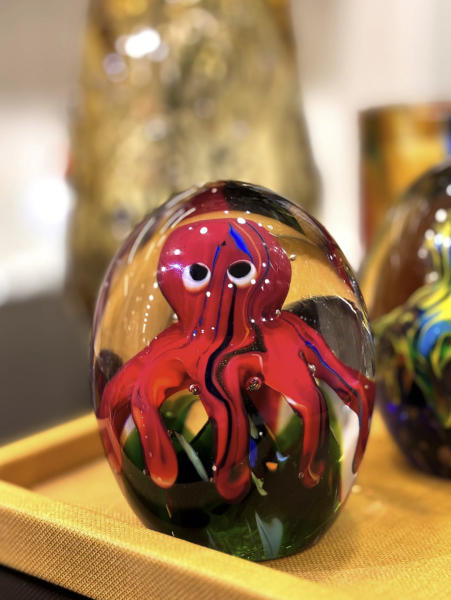 Ahtapot Kırmızı Yeşil Cam Obje