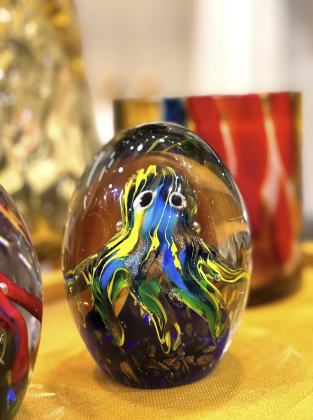 Ahtapot Sarı Mavi Cam Obje