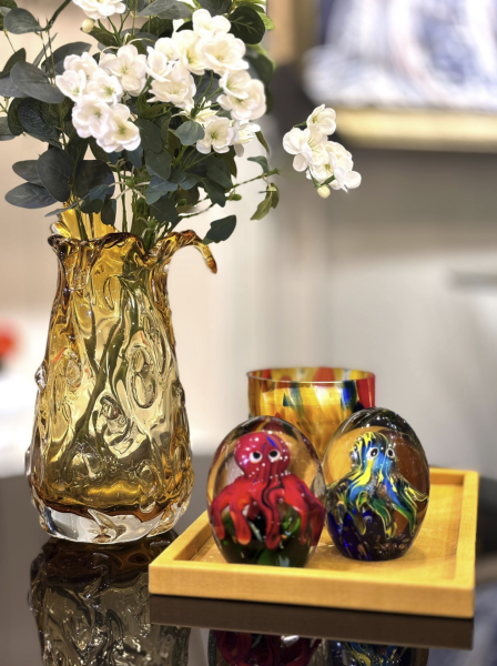 Ahtapot Sarı Mavi Cam Obje