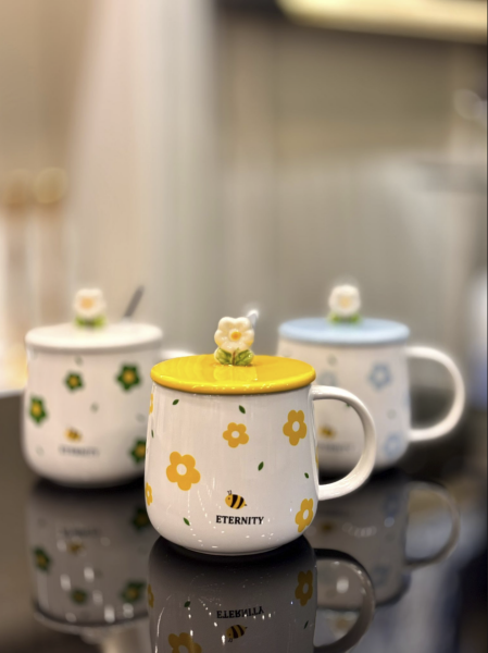 Özel Tasarım Çiçekli Porselen Kupa Bardak