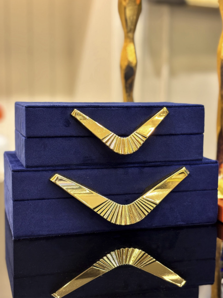 2’li Gold Detaylı Mavi Dekoratif Kutu