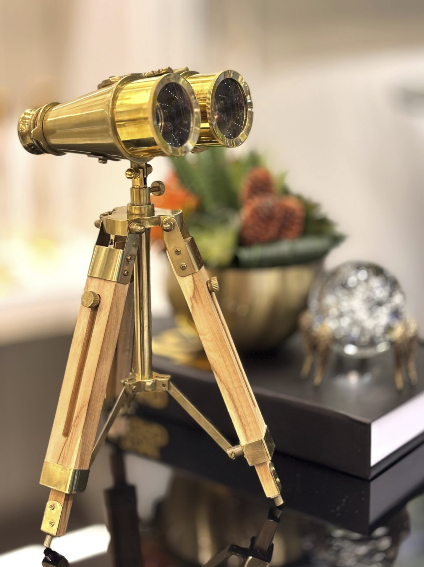 Gold Ahşap Ayaklı Dekoratif Dürbün