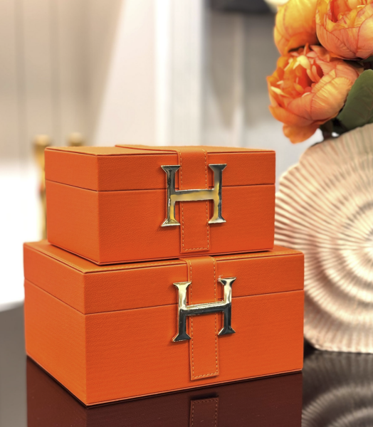 2’li Küçük Turuncu Deri Kutu