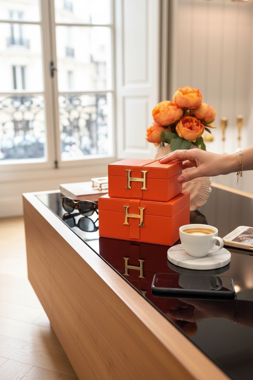 2’li Küçük Turuncu Deri Kutu