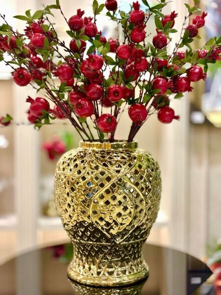 Kuş ve Çiçek Desenli Altın Küp