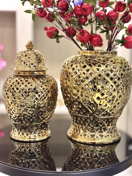 Kuş ve Çiçek Desenli Altın Küp