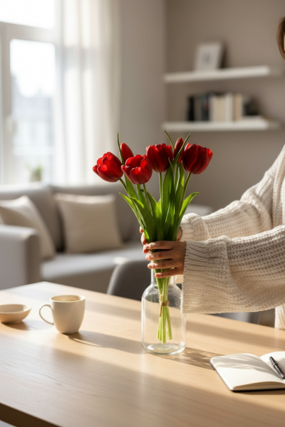 Islak Görünümlü Kırmızı Lale Demeti