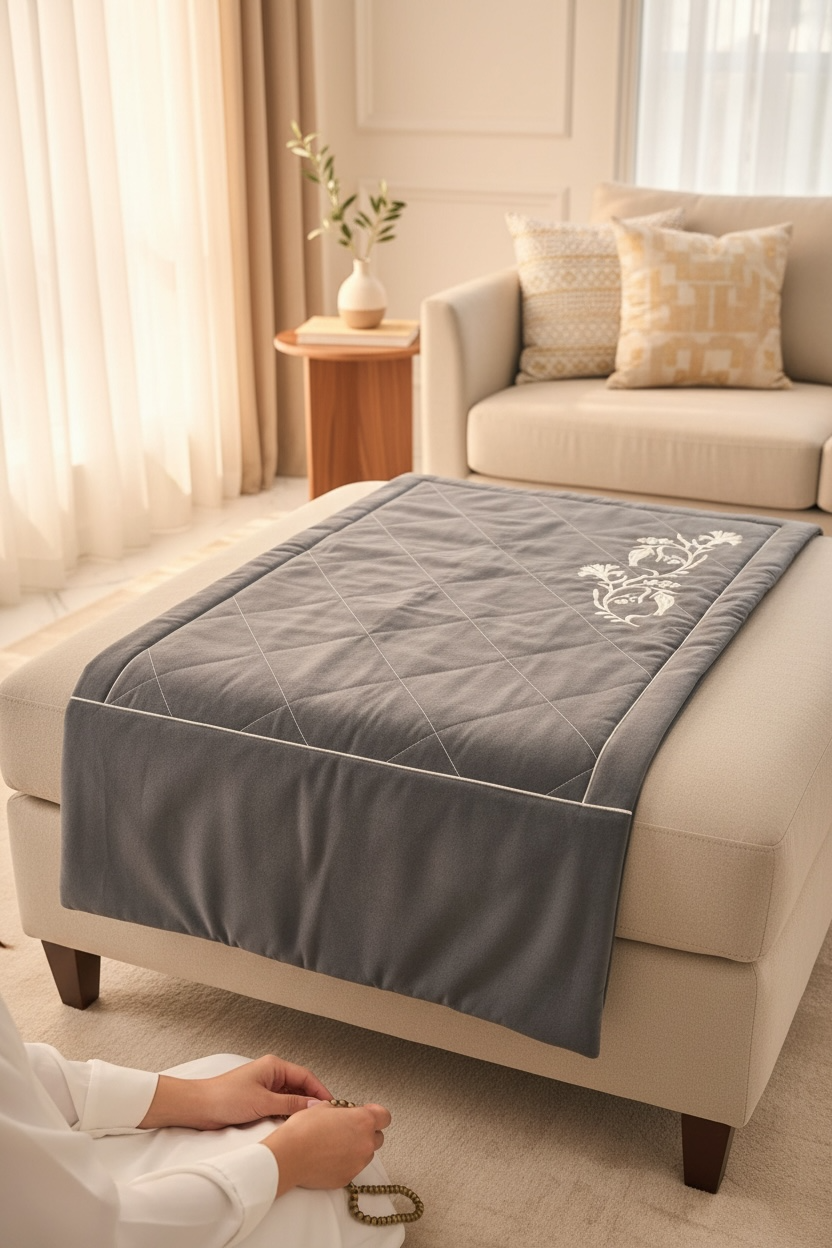 Gri Gümüş Nakışlı Seccade