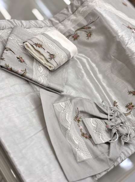 Gri Saten Rokokolu Namaz Seti