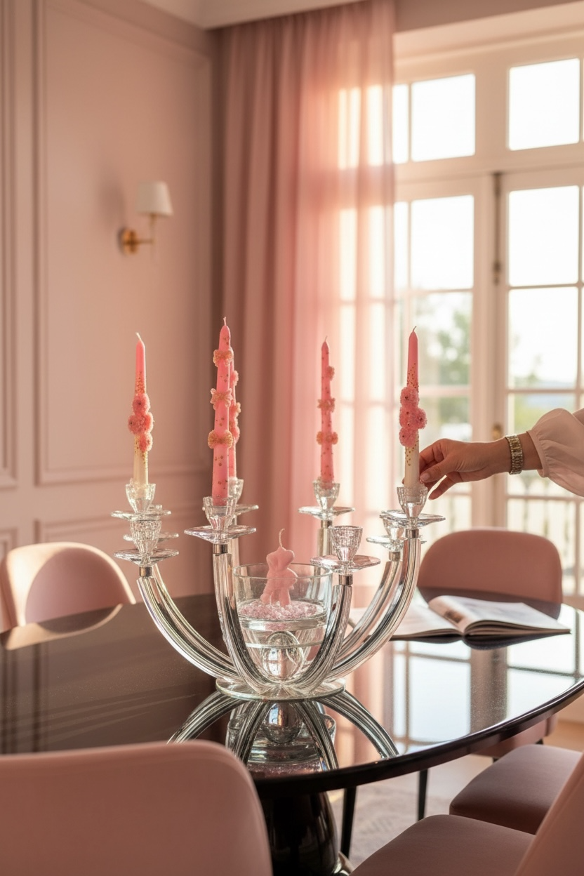 8 Kollu Kristal Şamdan