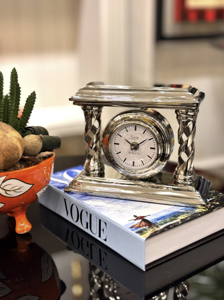 Gümüş Çift Sütunlu Masa Saati