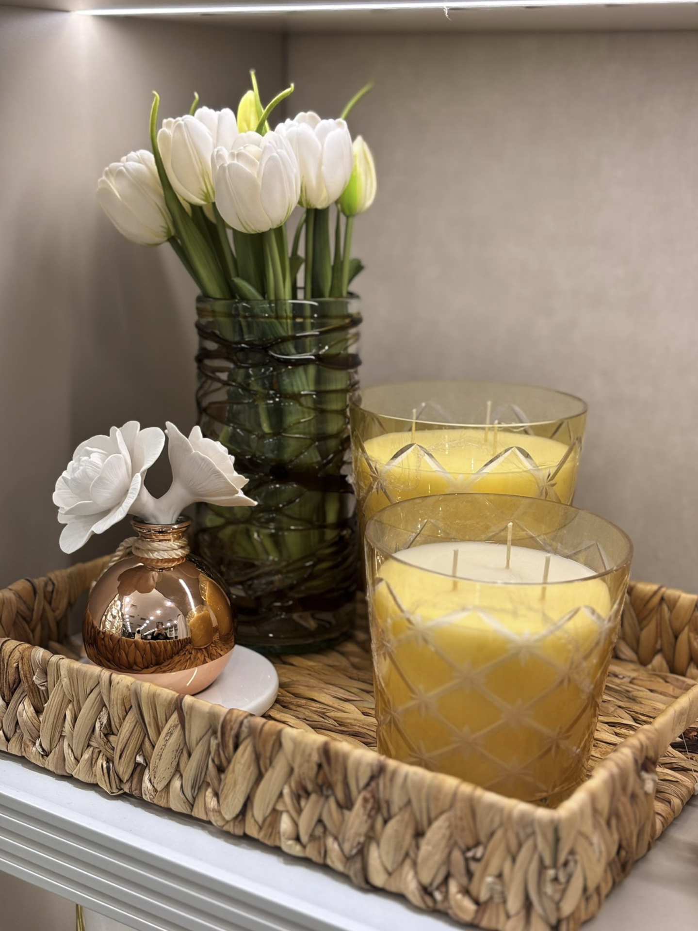 Sora Desenli Sarı Cam Mum Koleksiyonu