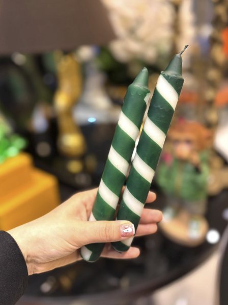 Green And White Candle Striped