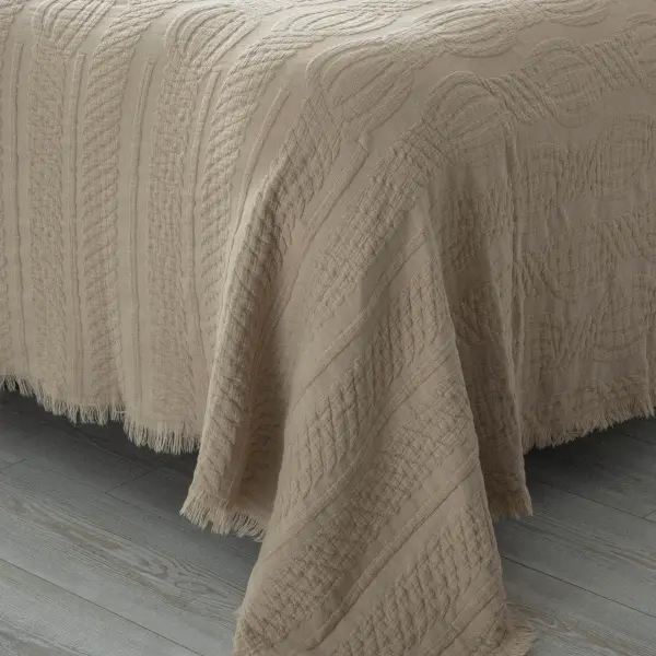 Hifa Çift Kişilik Pike Takımı Pamuk Dokuma Bej