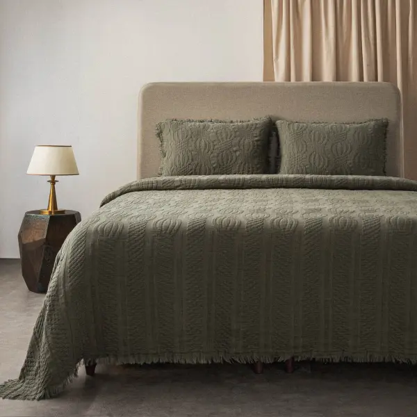 Hifa Çift Kişilik Pike Takımı Pamuk Dokuma Yeşil