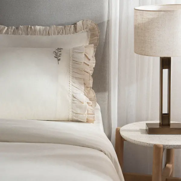 Leyna Çift Kişilik Nevresim Takımı Organik Pamuk Keten Krem