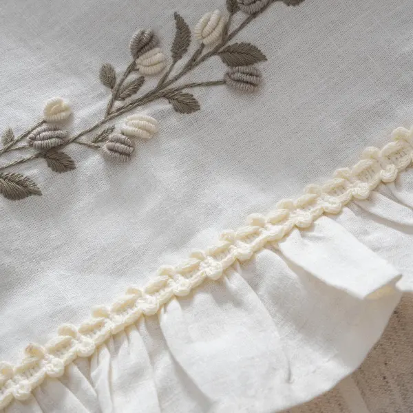 Leyna Çift Kişilik Nevresim Takımı Organik Pamuk Keten Krem