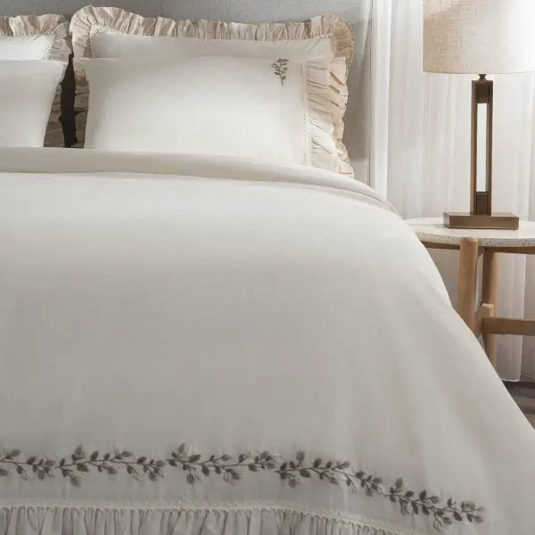 Leyna Çift Kişilik Nevresim Takımı Organik Pamuk Keten Krem