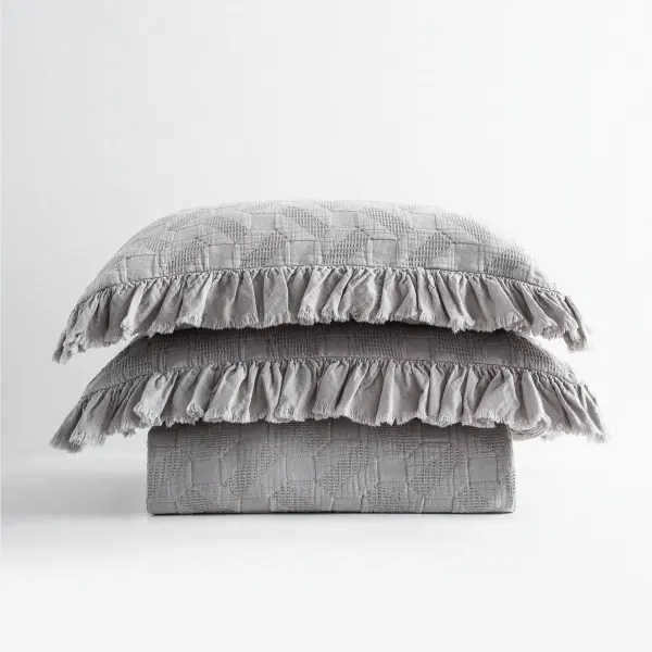 Tanya Çift Kişilik Pike Yatak Örtüsü Takımı Pamuk Gri