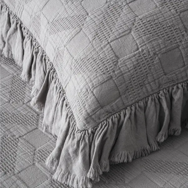 Tanya Çift Kişilik Pike Yatak Örtüsü Takımı Pamuk Gri