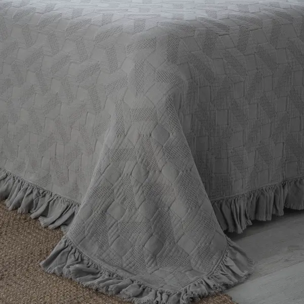 Tanya Çift Kişilik Pike Yatak Örtüsü Takımı Pamuk Gri