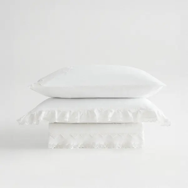 Paye Çift Kişilik Nevresim Takımı Organik Pamuk Perkal Nakışlı Dantelli Krem