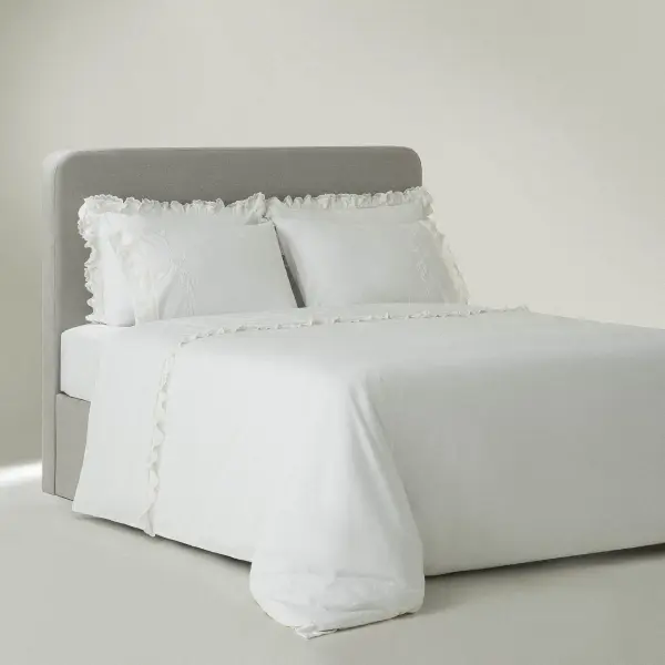 Paye Çift Kişilik Nevresim Takımı Organik Pamuk Perkal Nakışlı Dantelli Krem