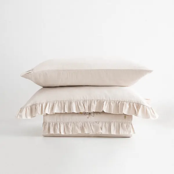 Zaira Çift Kişilik Nevresim Takımı Organik Pamuk Saten El Nakışlı Bej