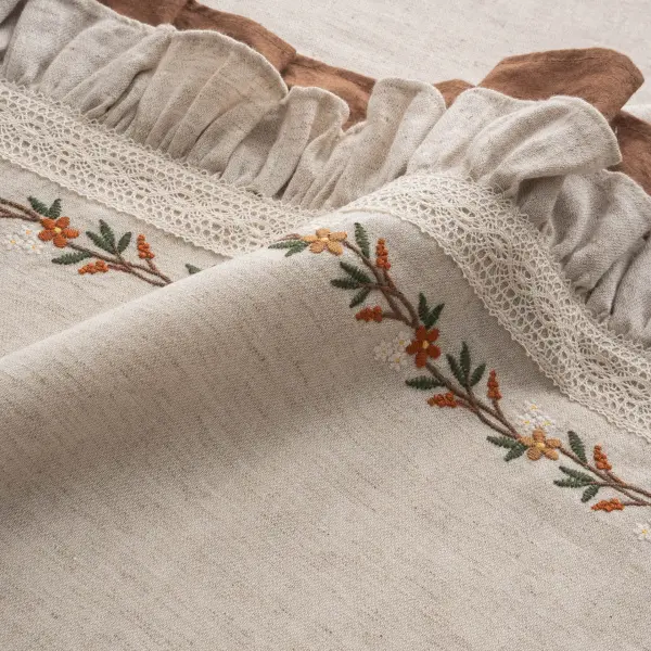 Maide Çift Kişilik Nevresim Takımı Organik Pamuk Kenevir Karışımlı Nakışlı Bej