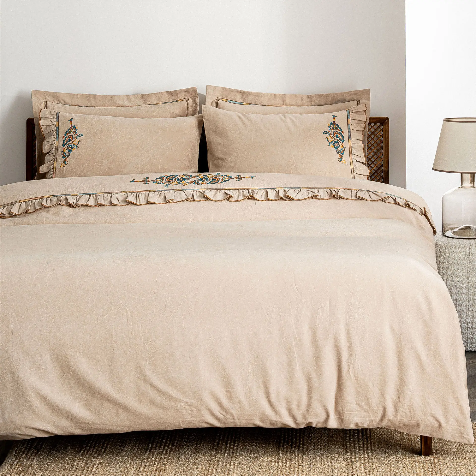 Revna Çift Kişilik Nevresim Takımı Organik Pamuk Saten Bej