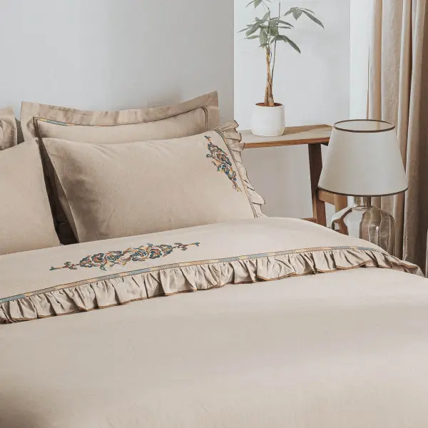 Revna Çift Kişilik Nevresim Takımı Organik Pamuk Saten Bej