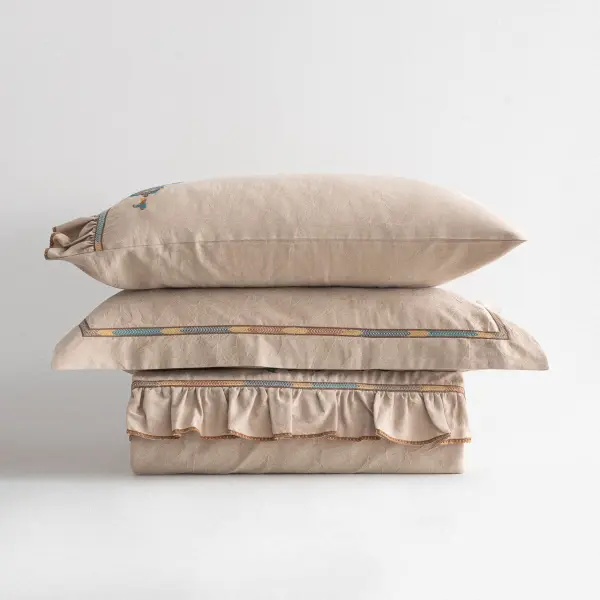 Revna Çift Kişilik Nevresim Takımı Organik Pamuk Saten Bej