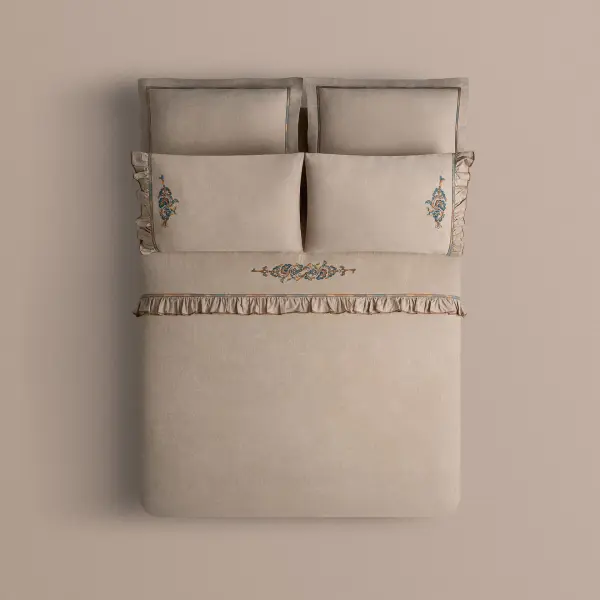 Revna Çift Kişilik Nevresim Takımı Organik Pamuk Saten Bej