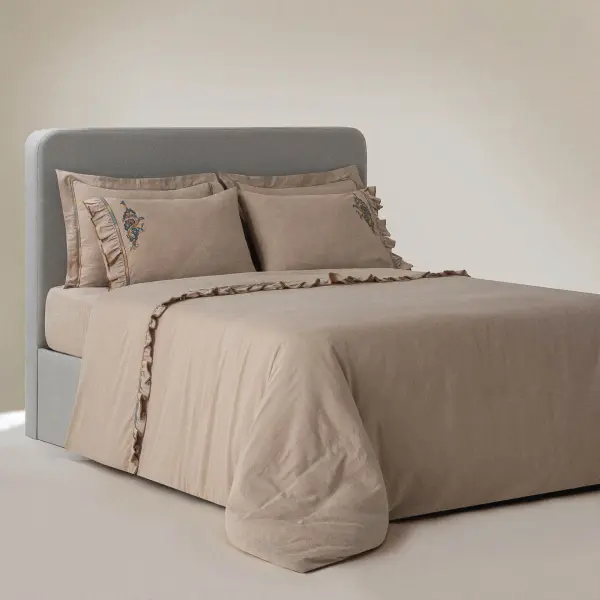 Revna Çift Kişilik Nevresim Takımı Organik Pamuk Saten Bej