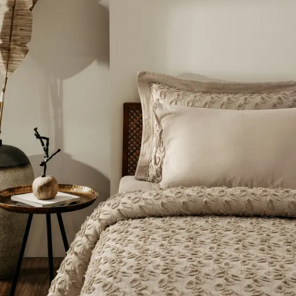 Anka Çift Kişilik Nevresim Takımı Organik Pamuk Müslin Brodeli Bej