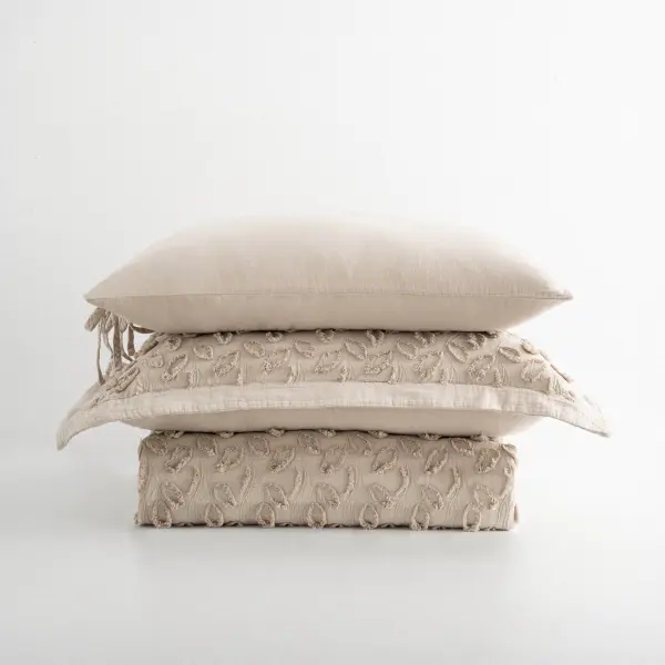 Anka Çift Kişilik Nevresim Takımı Organik Pamuk Müslin Brodeli Bej