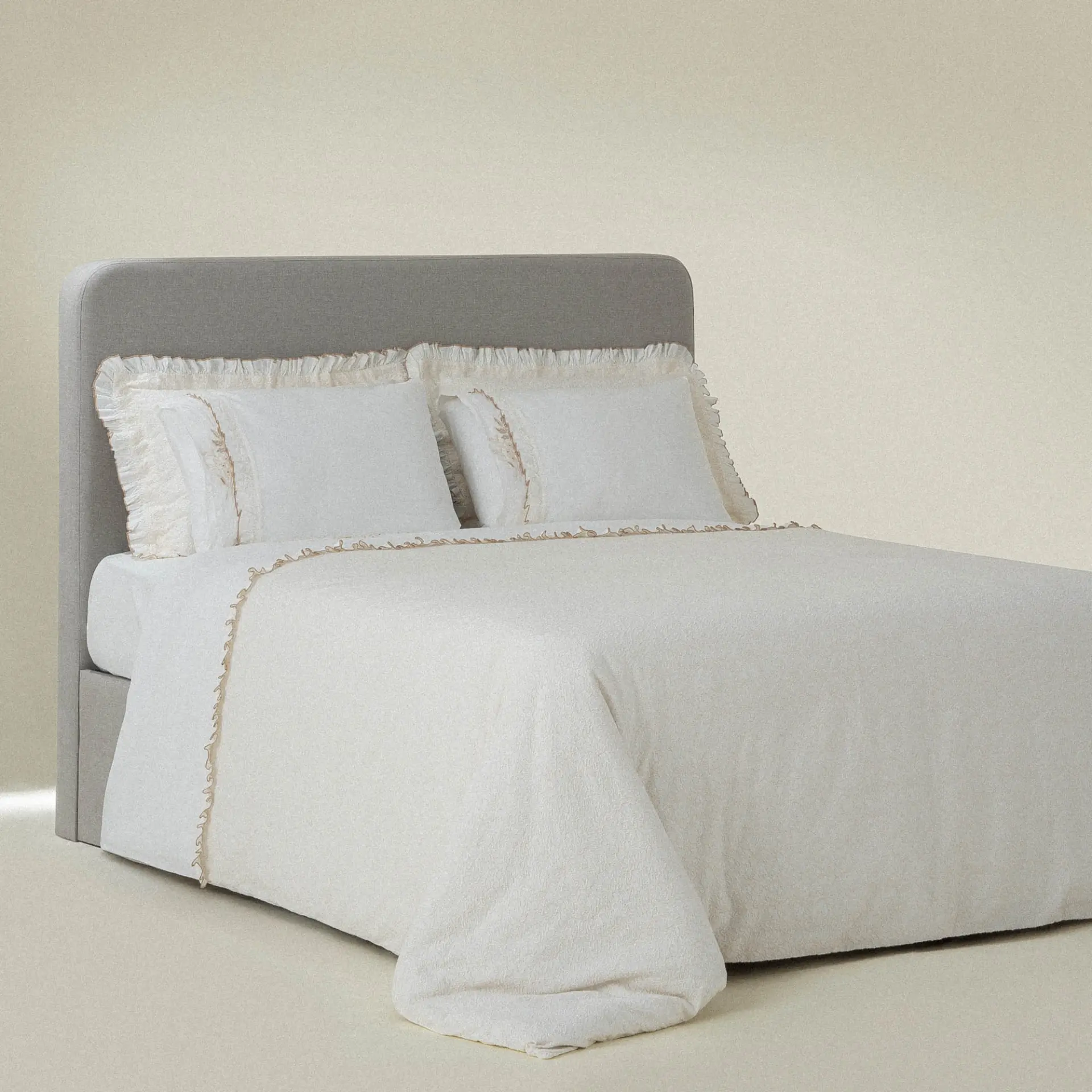 Flora Çift Kişilik Nevresim Takımı Organik Pamuk Keten Krem