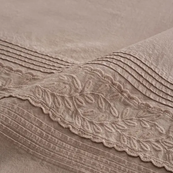 Adelya Çift Kişilik Nevresim Takımı Organik Pamuk Keten Brodeli Pudra
