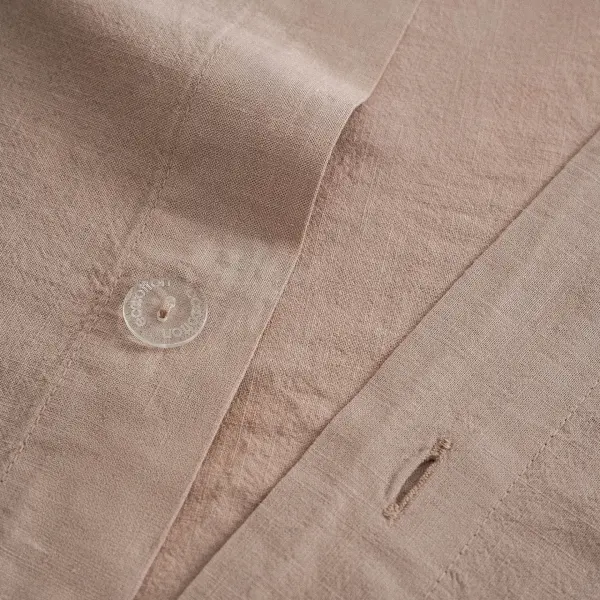 Adelya Çift Kişilik Nevresim Takımı Organik Pamuk Keten Brodeli Pudra